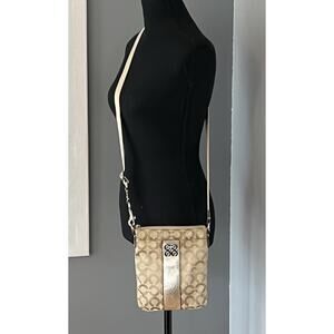 Coach Signature File Bag Swingpack Crossbody Y2K 42798 Jacquard Metallic Tan